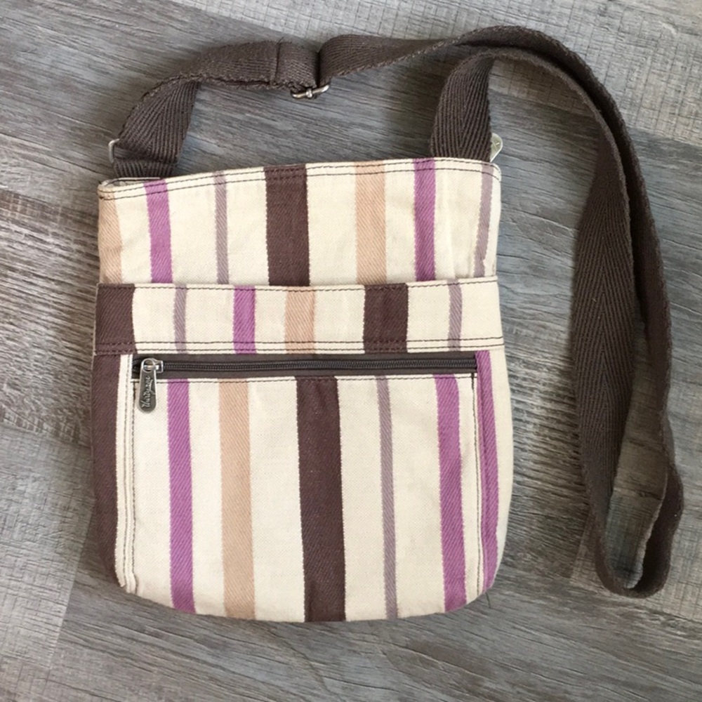 Thirty-One Striped Crossbody Messenger Bag - Brown and Pink